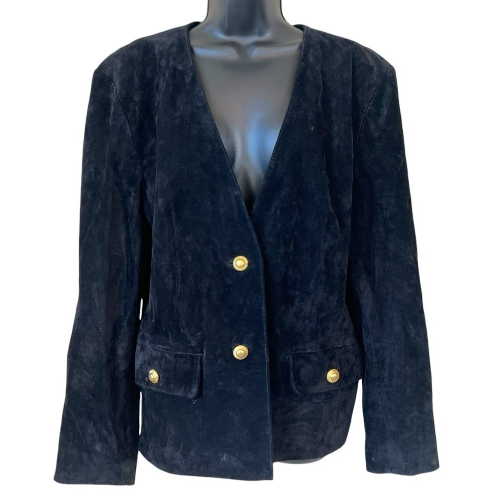 Vintage 80s Evan Davies Black Suede Blazer Jacket